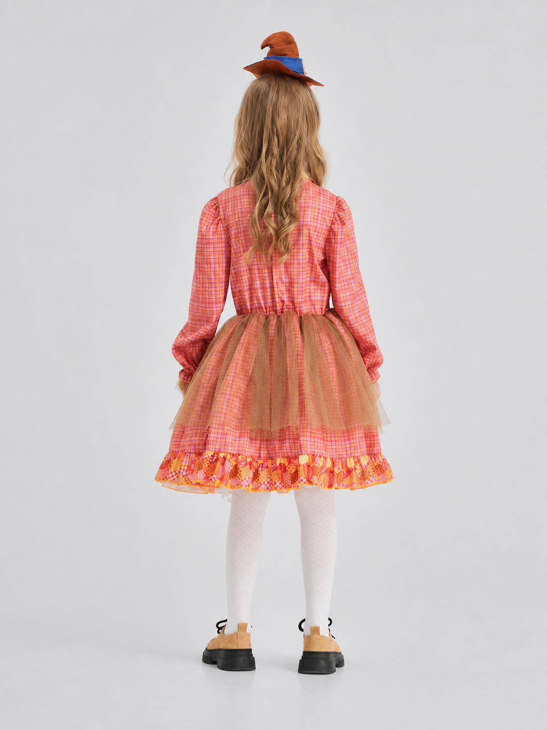Halloween Scarecrow Costume with Dress and Hat back view