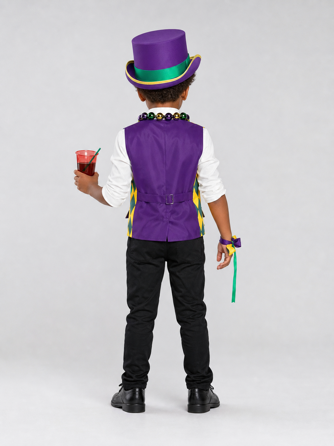 Children's Carnival Costume Plaid Vest and Hat back view