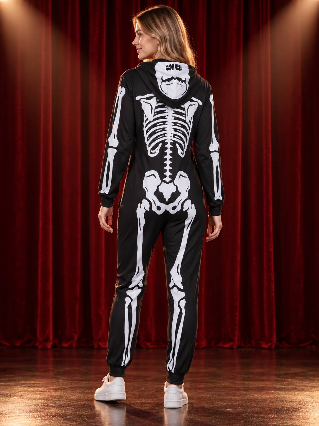 Black and White Skeleton Costume with Hood