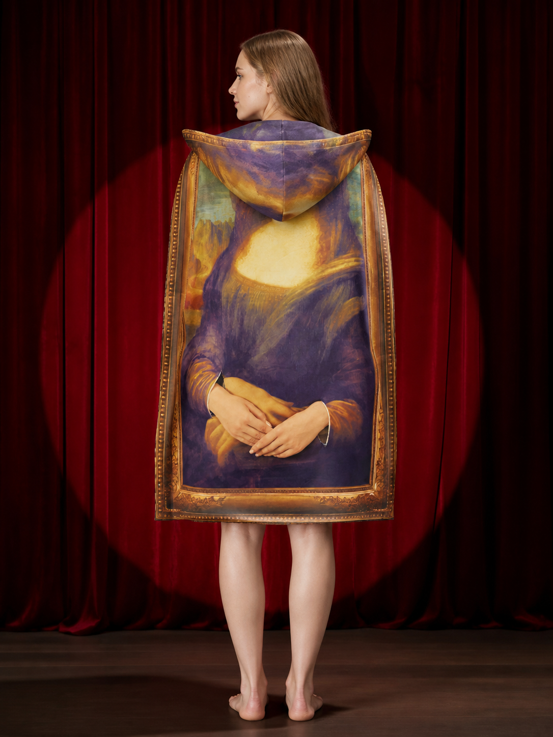 Vintage Portrait Frame Bodysuit Costume, Mona Lisa Style Halloween Outfit back view