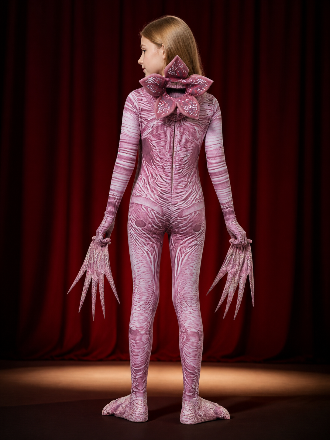 Unisex Halloween Carnivorous Plant Bodysuit Costume Set with Headpiece and Claws back view