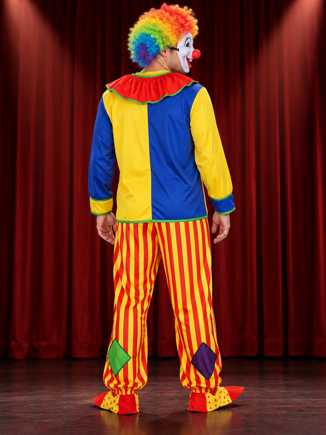 Colorful Adult Clown Costume with Wig and Mask