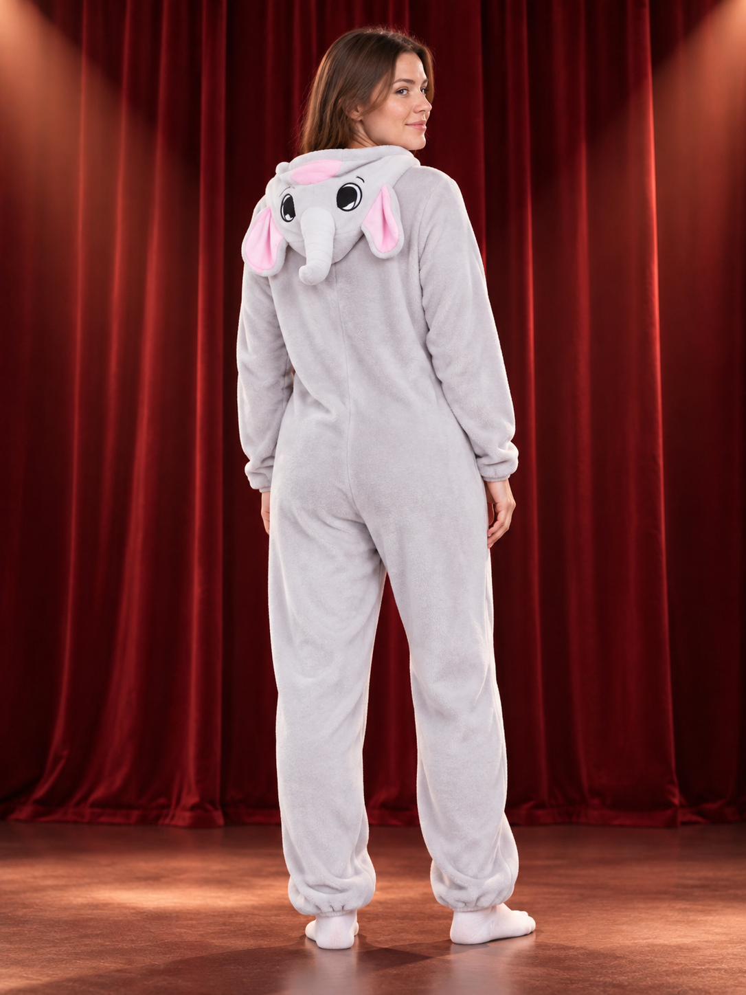 Light Gray Fleece Hooded Pajama Jumpsuit