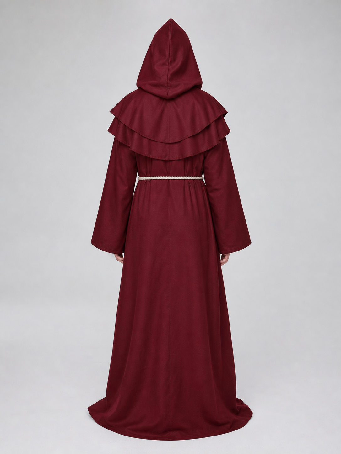 Medieval Monk Costume with Hood and Belt back view