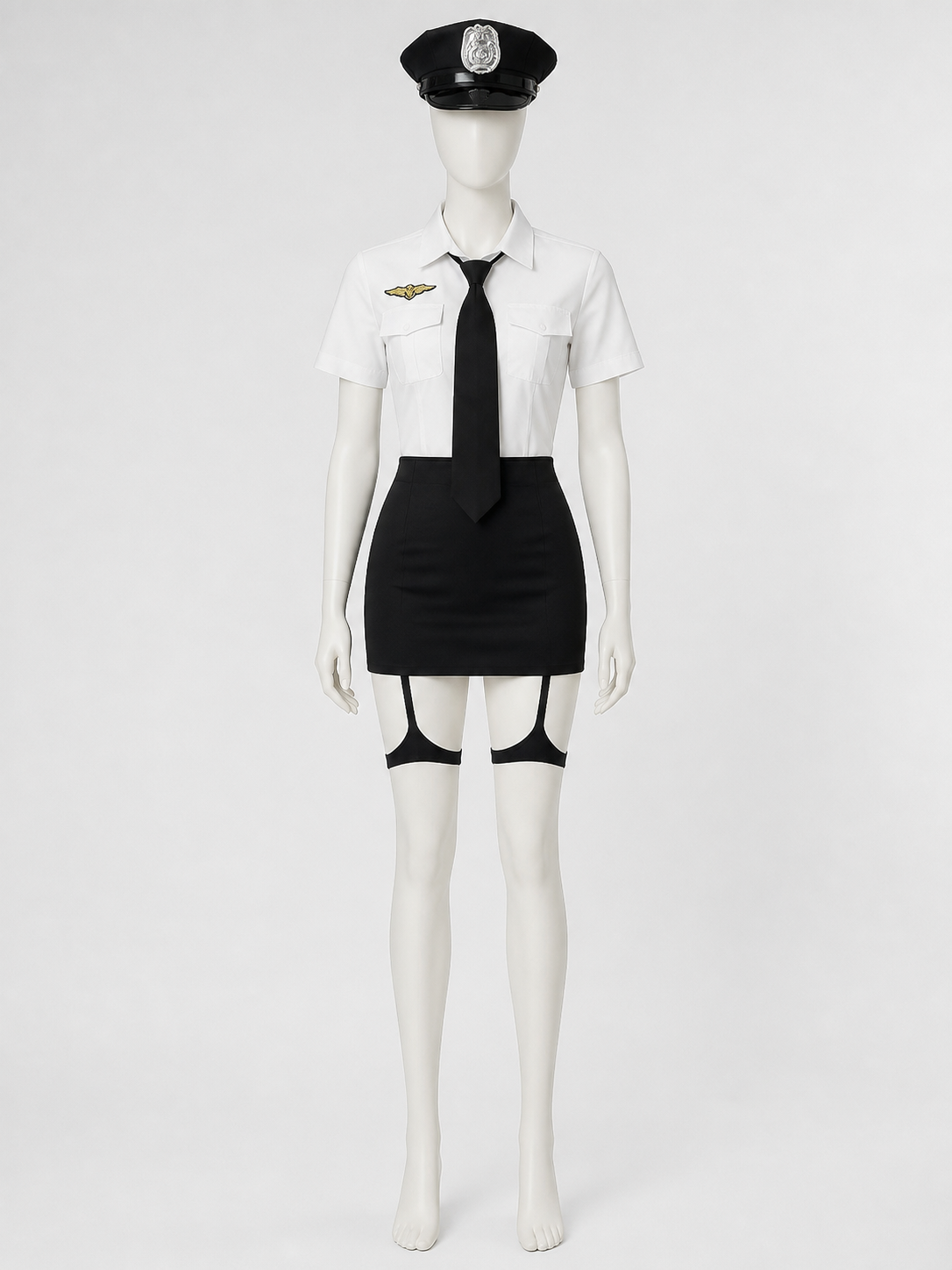 Women's Police Officer Uniform Costume with Short Sleeve and Skirt