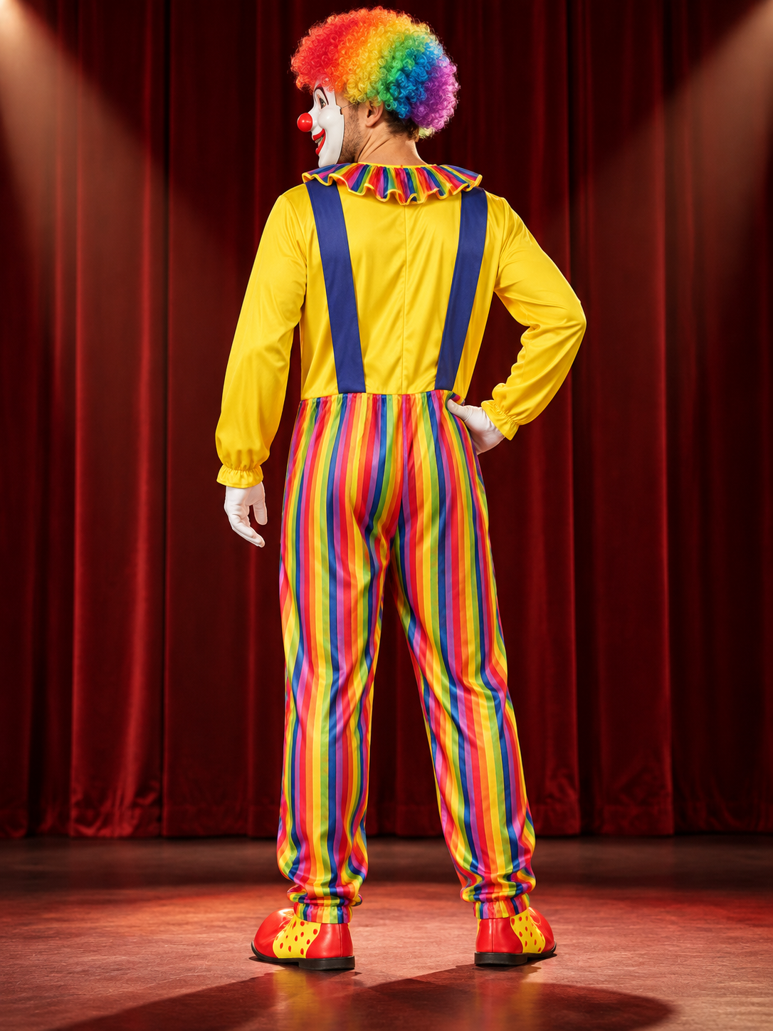 Clown Costume with Yellow Jumpsuit, Wig, and Mask