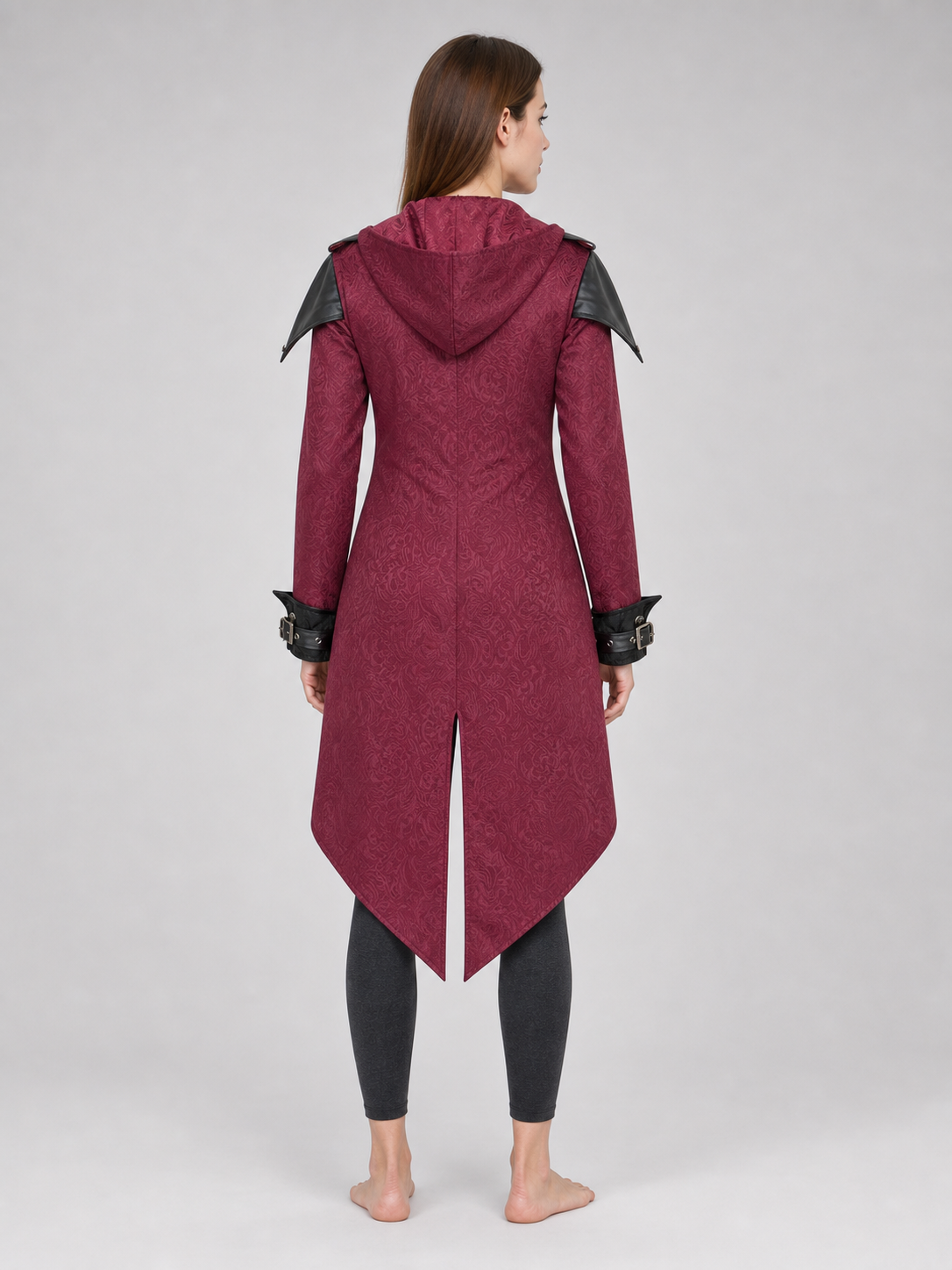Gothic Hooded Coat with Black Buckles