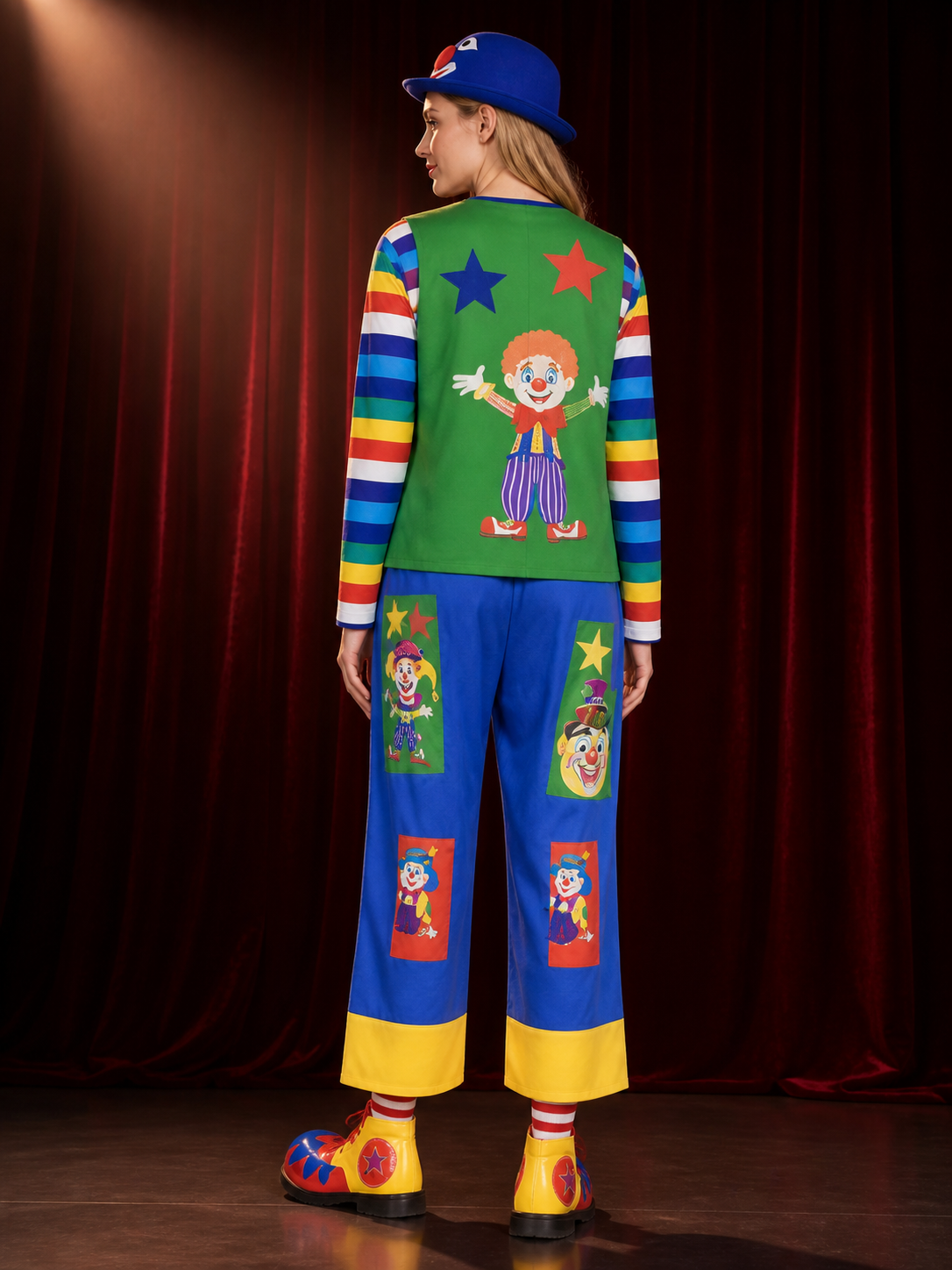 Circus-Style Clown Costume for Performances and Halloween back view
