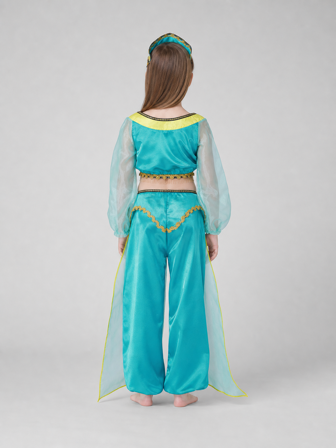 Children's dance costume, green, with headband back view 2