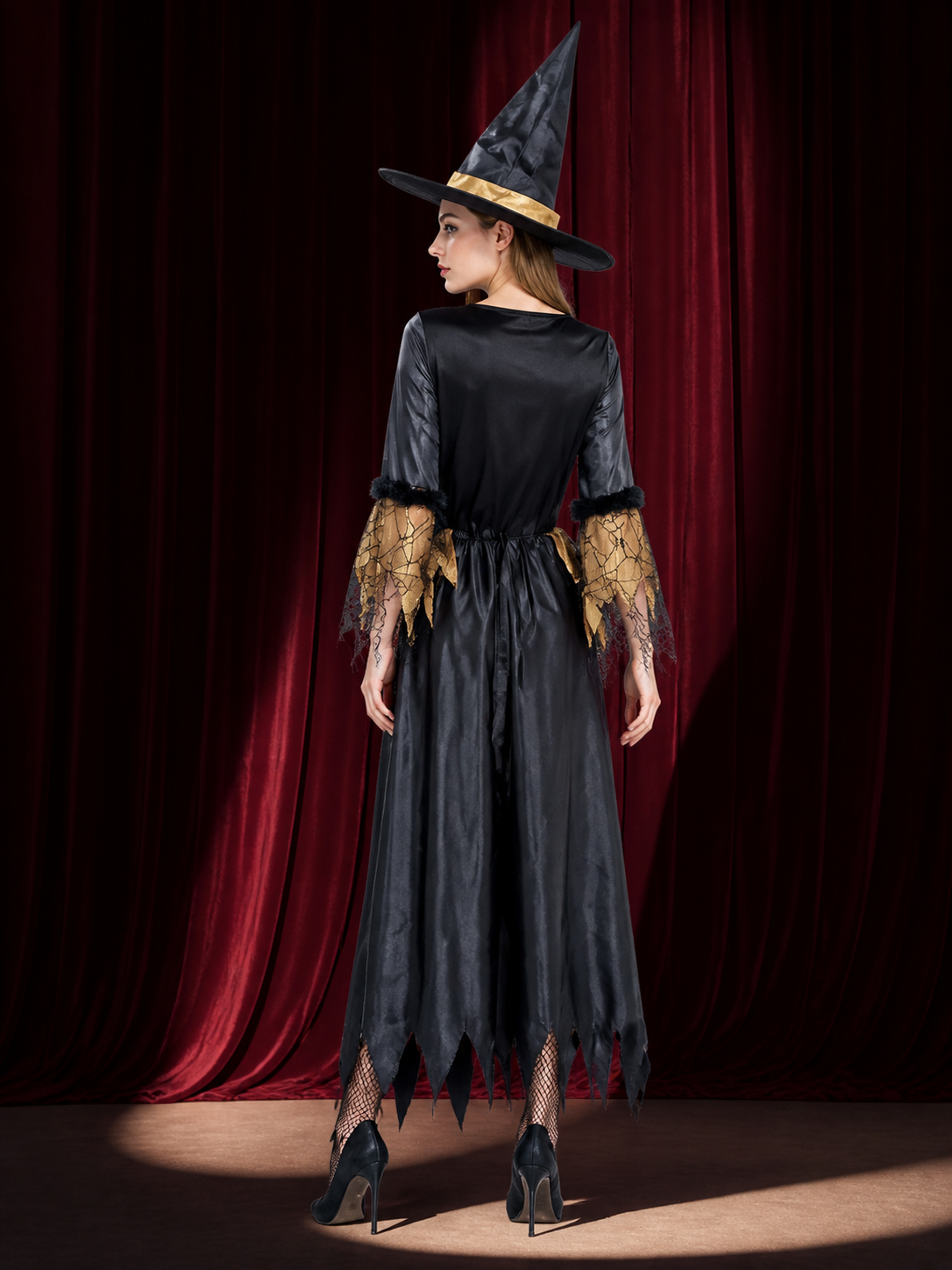 Black and Gold Witch Costume for Halloween back view