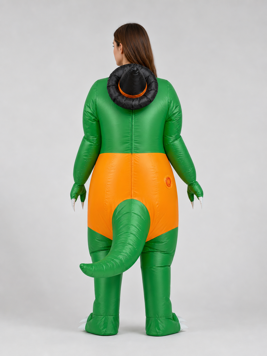 Inflatable dinosaur costume with pumpkin insert back view