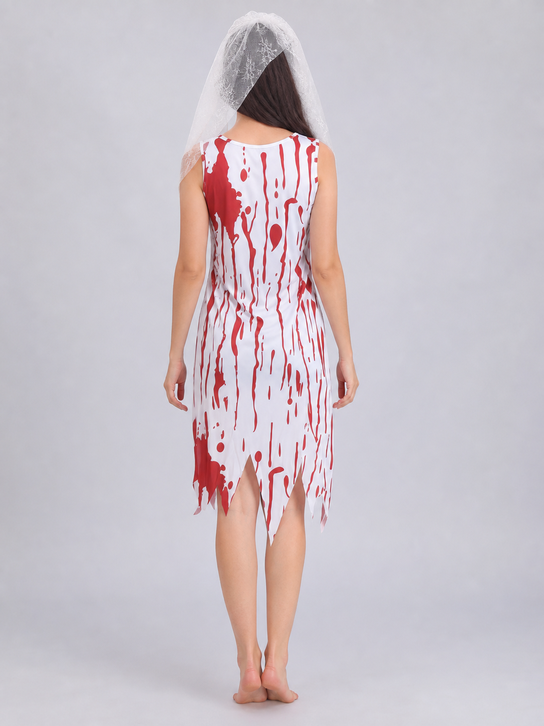 Halloween Ghost Costume with Dress and Veil back view