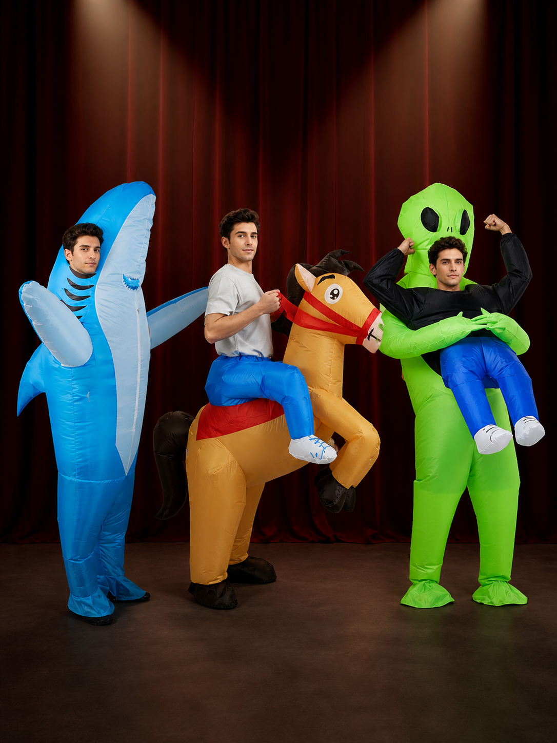 Inflatable Shark Horse Alien Costume Set, Cartoon Halloween Party Outfit back view