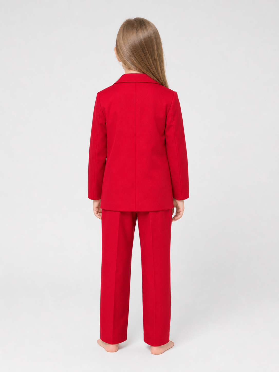 Bright Halloween cosplay costume with a red blazer back view