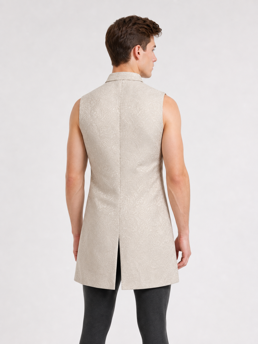 Vintage Longline Vest with Jacquard Pattern