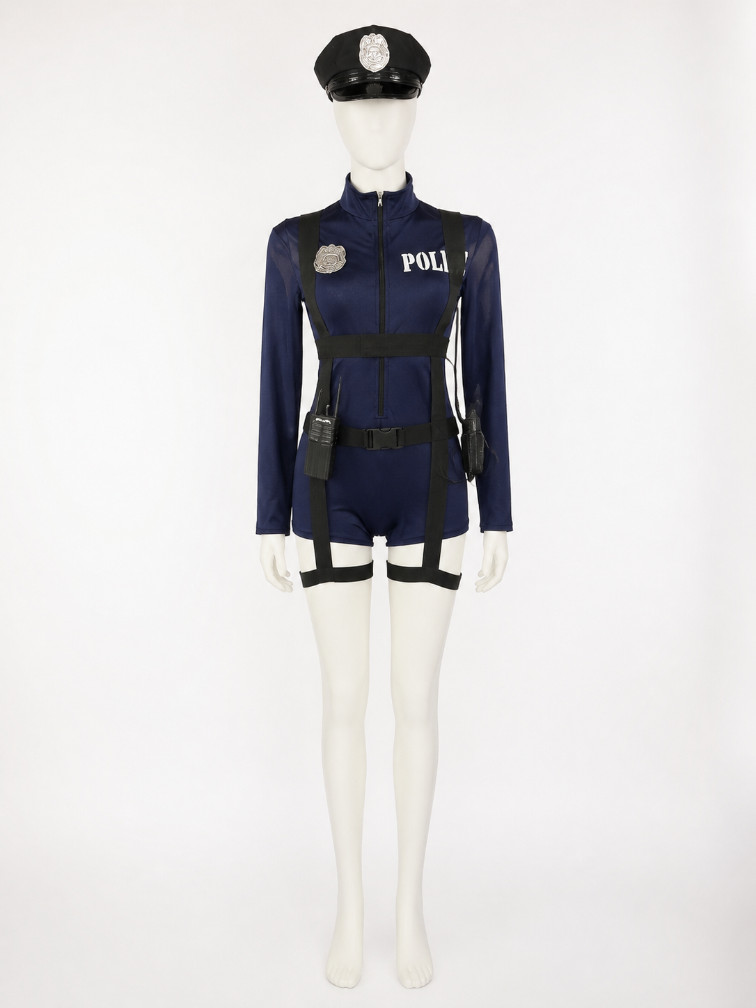 Police Costume Set with Dark Blue Jumpsuit, Hat and Prop Radio Cosplay Outfit back view