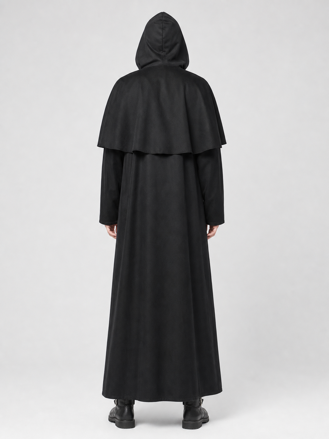 Black hooded cloak for cosplay and Halloween back view