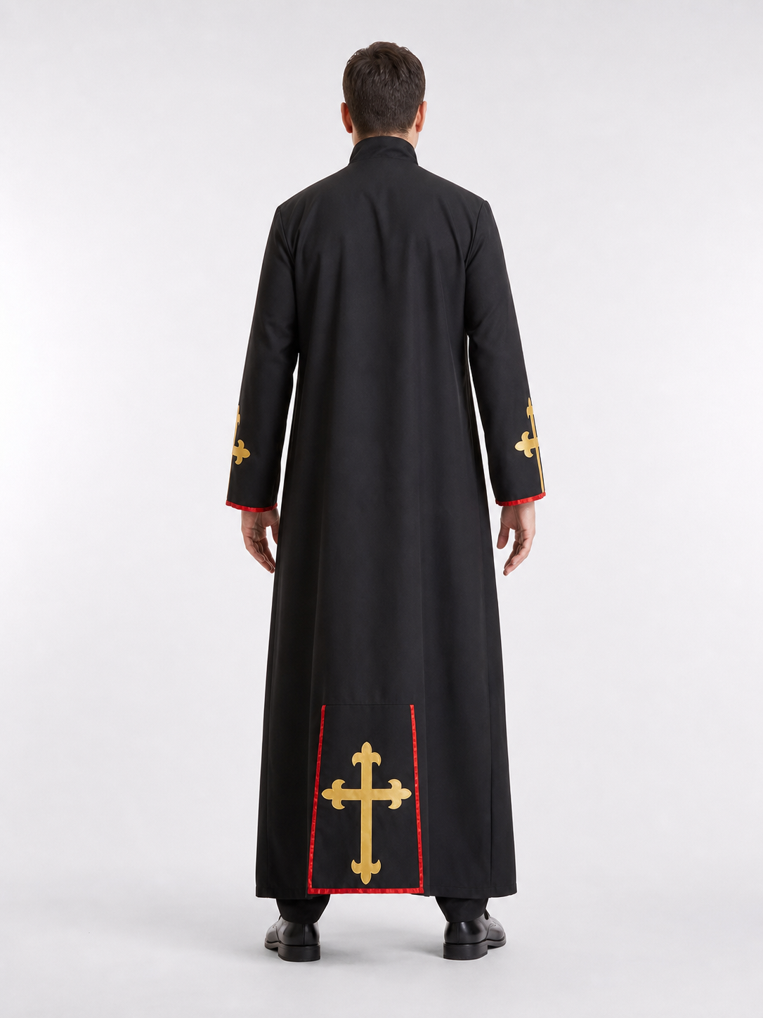 Long Black Cosplay Robe with Cross back view