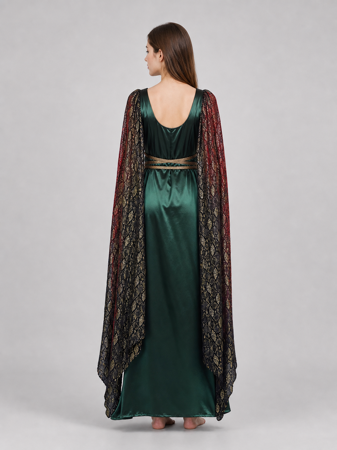 Fantasy Dress with Cape and Gold Headdress back view 2