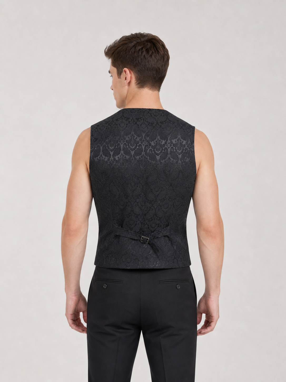 Short Vintage Jacquard Vest back view
