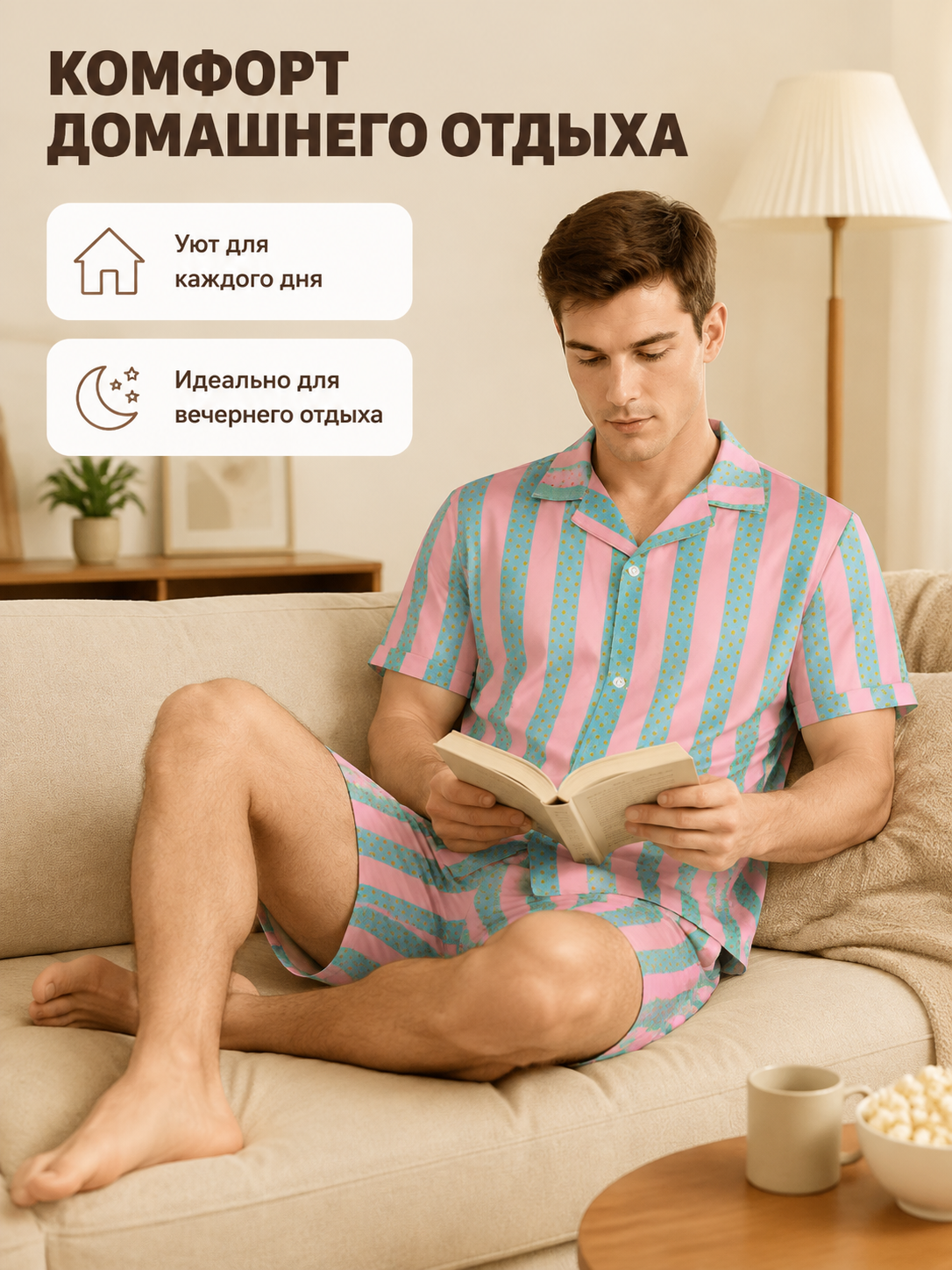 Men's two-piece suit with shirt and shorts back view