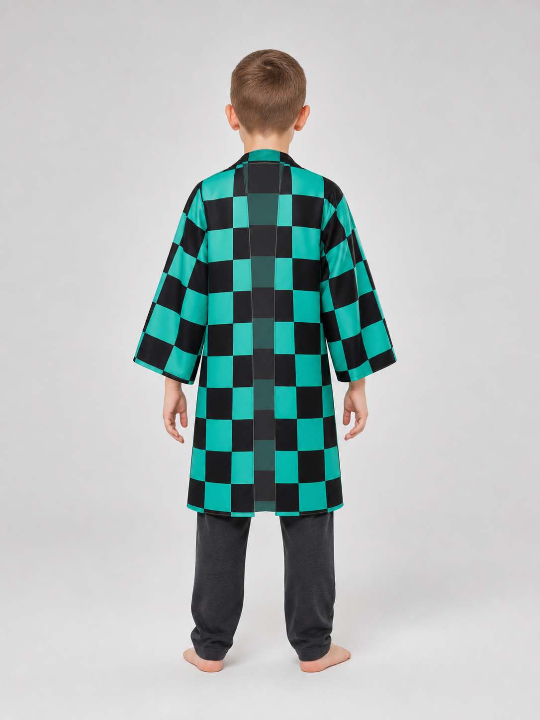 Kids' anime-style plaid jacket, size S back view