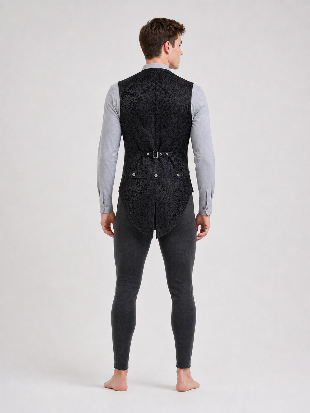Sleeveless Tailcoat Vest with Jacquard Pattern back view