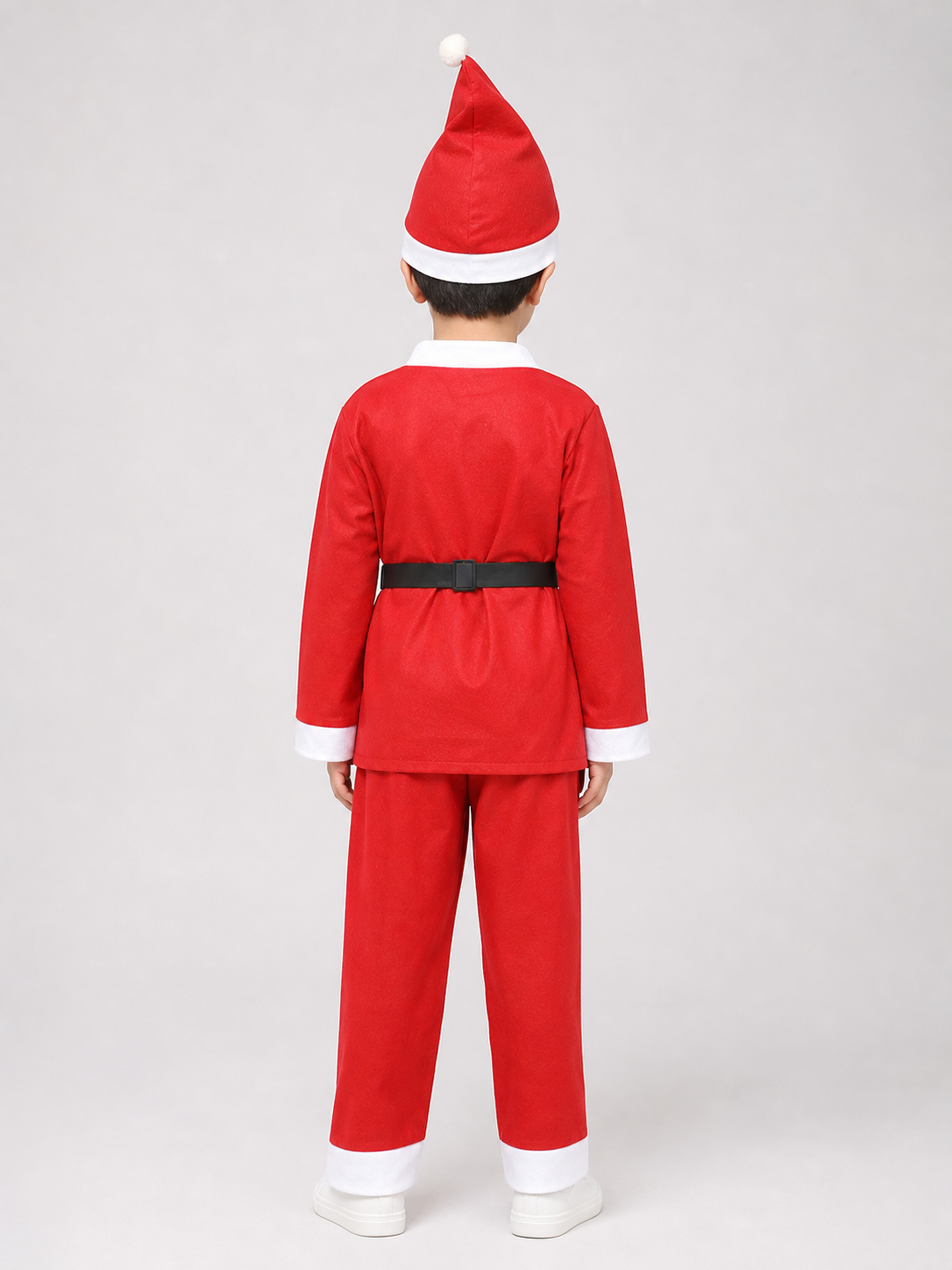 Santa Claus Costume with Hat, Beard, Belt, and Sack back view