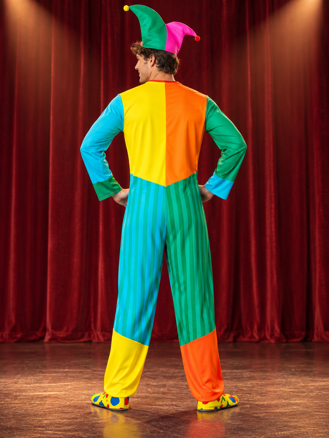 Adult Clown Costume with Pom-Poms and Bells