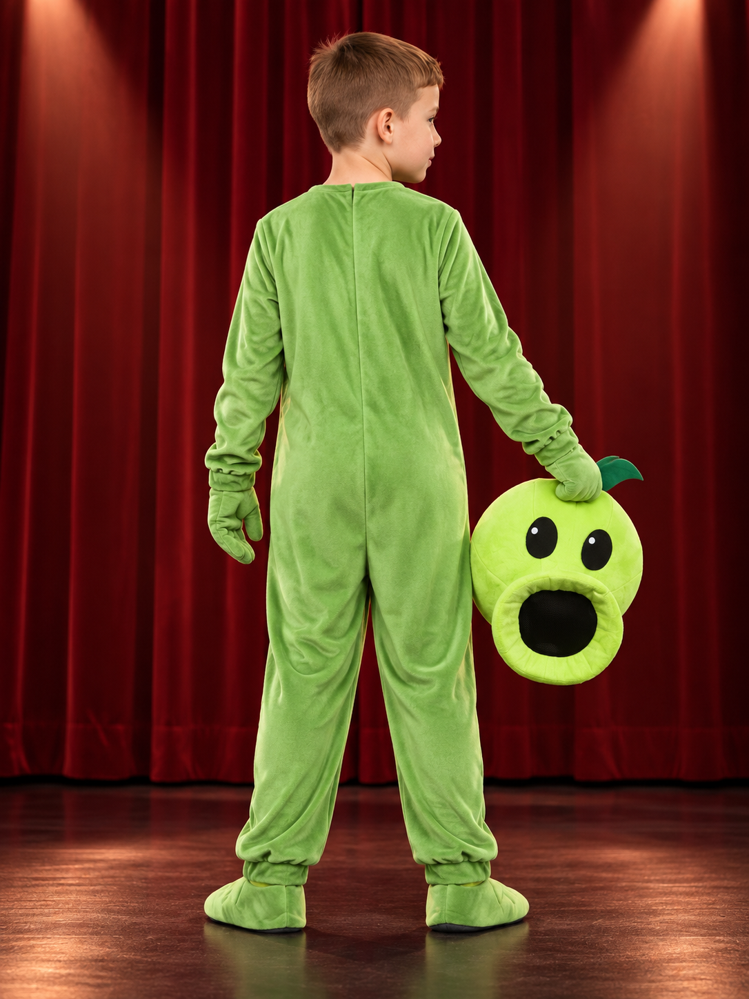 Kids' Light Green Carnival Jumpsuit Costume with Mask
