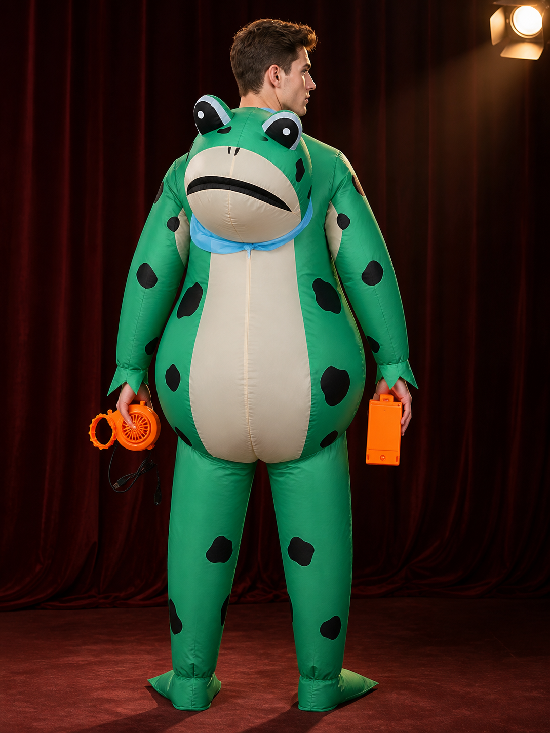 Inflatable Green Frog Costume With Blower, Halloween Party Outfit back view