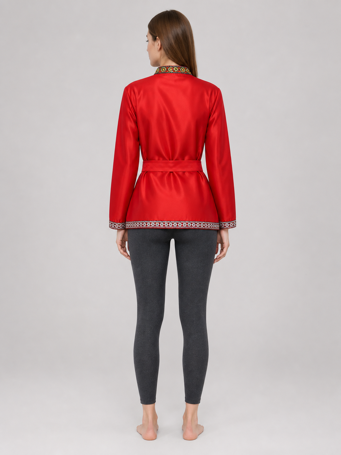 Red Tunic with Ornament, Stand-Up Collar, and Belt back view 3