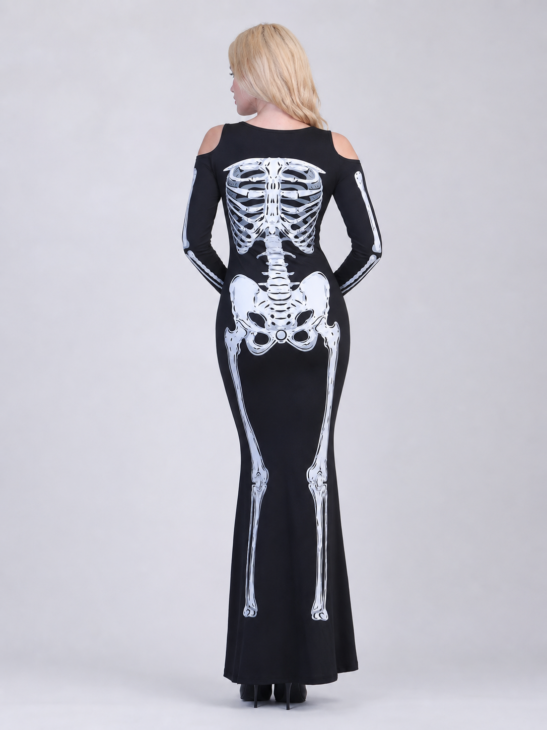 Halloween Skeleton Print Costume Dress back view 2
