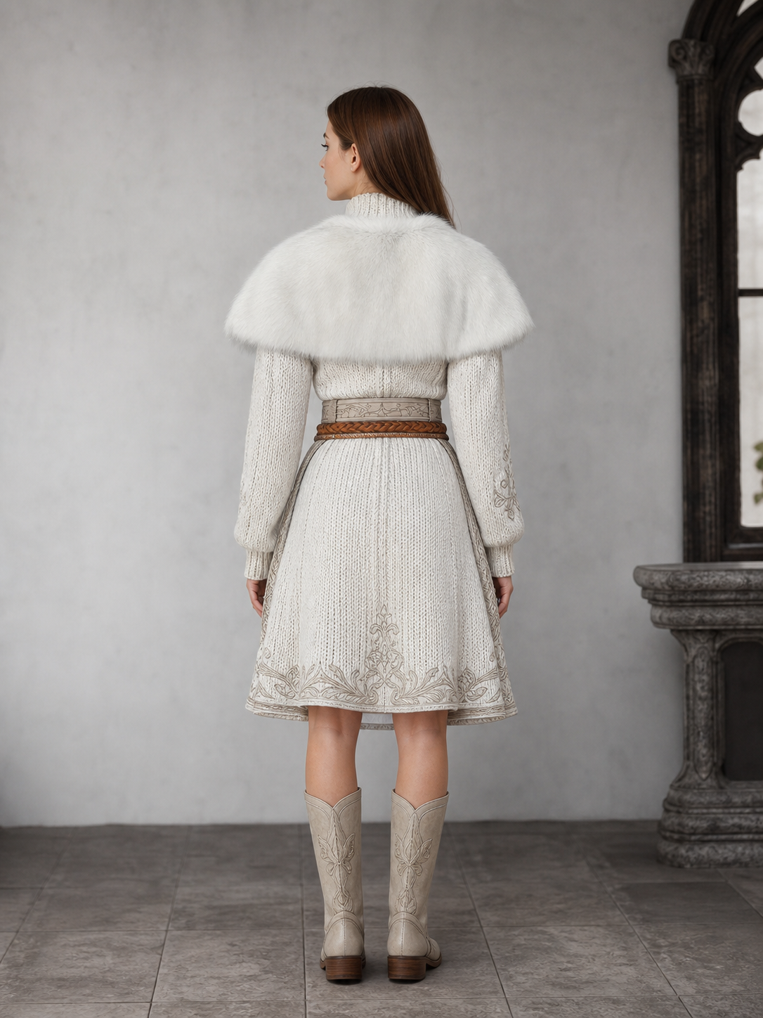 White Fantasy Character Style Shawl, Single-Piece Wide Shoulder Wrap With Fluffy Plush-Look Edges, Dramatic Dress-Up Accessory