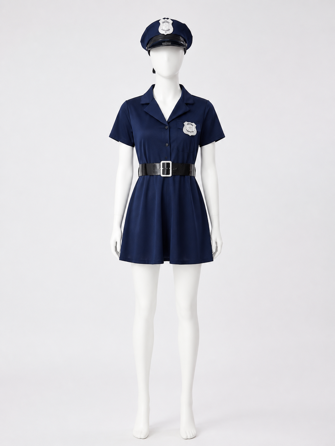Women's Police Officer Costume, Carnival Dress with Cap back view