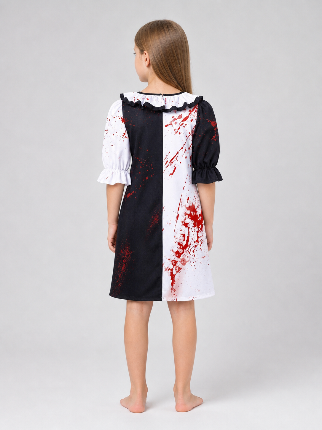 Clown Dress Costume with Ruffles and Red Splatter back view