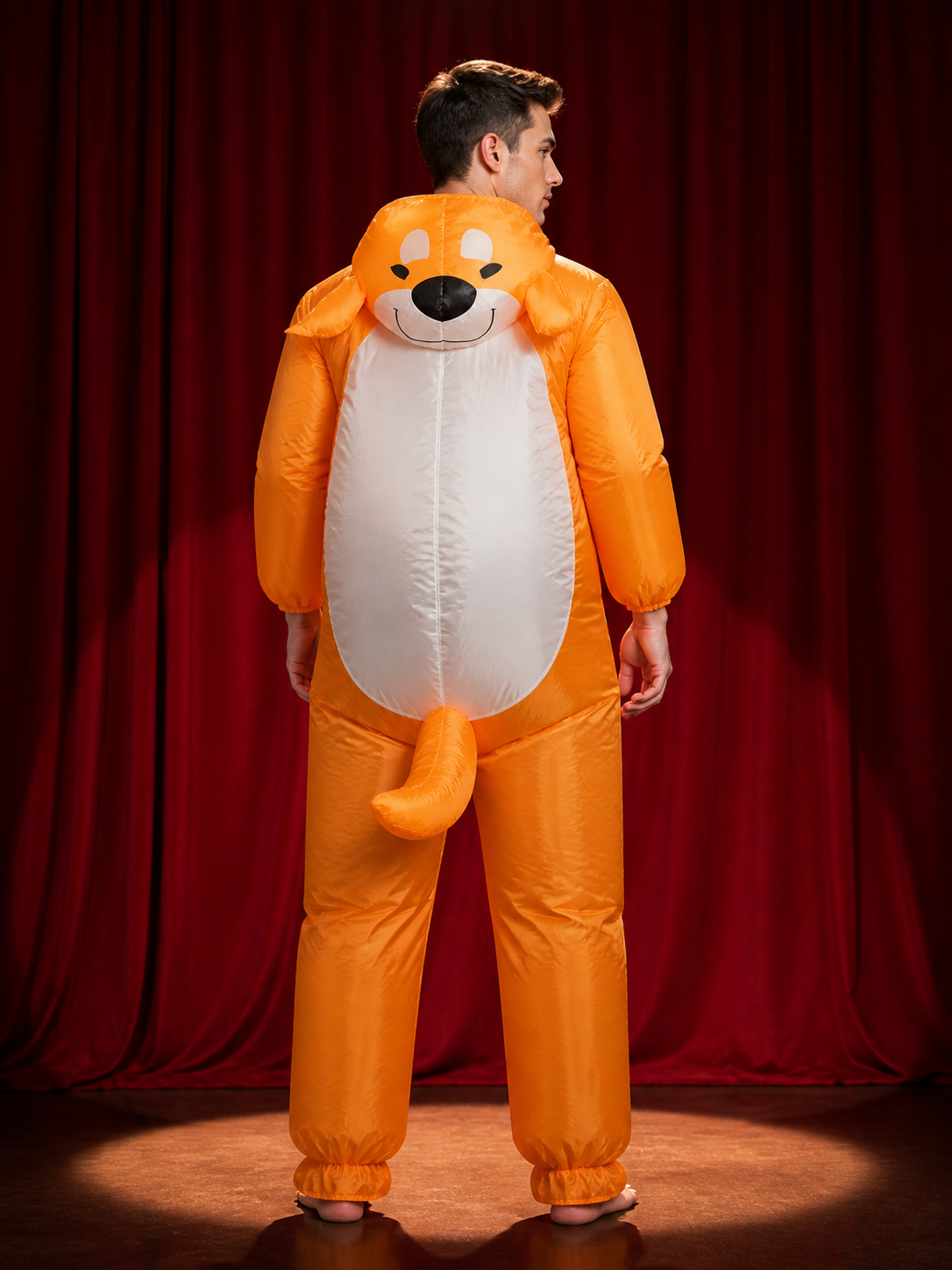 Orange Dog Inflatable Costume, Full-Body Animal Suit for Halloween Parties and back view
