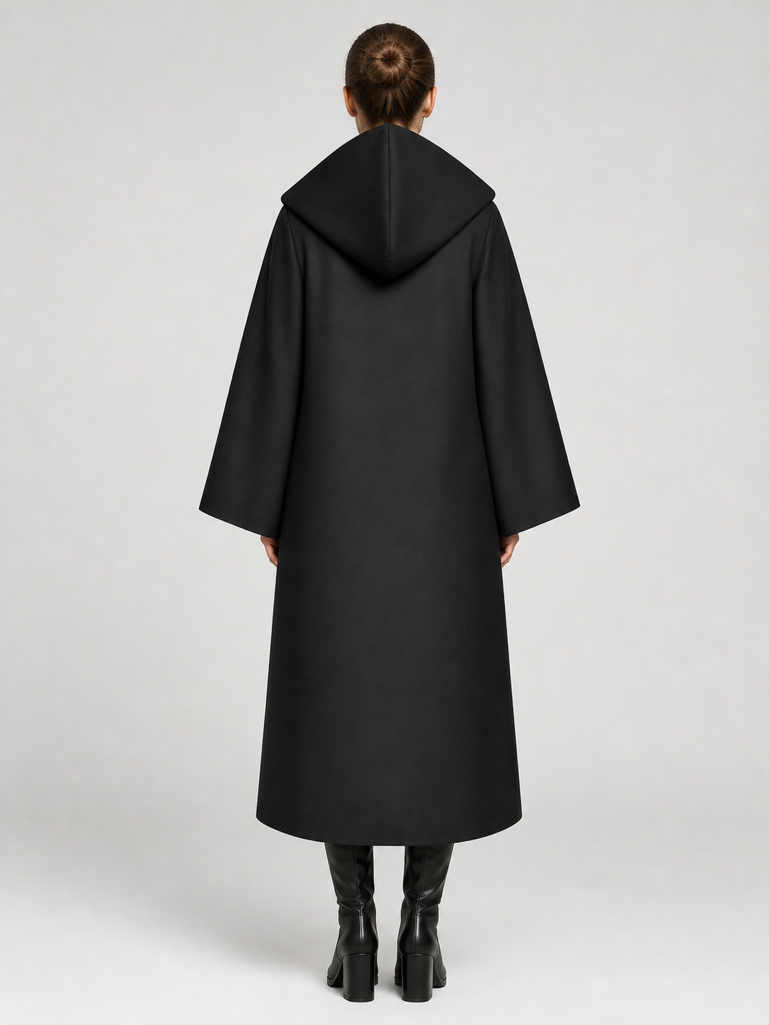 Black Hooded Carnival Cloak, Medieval Style back view 2
