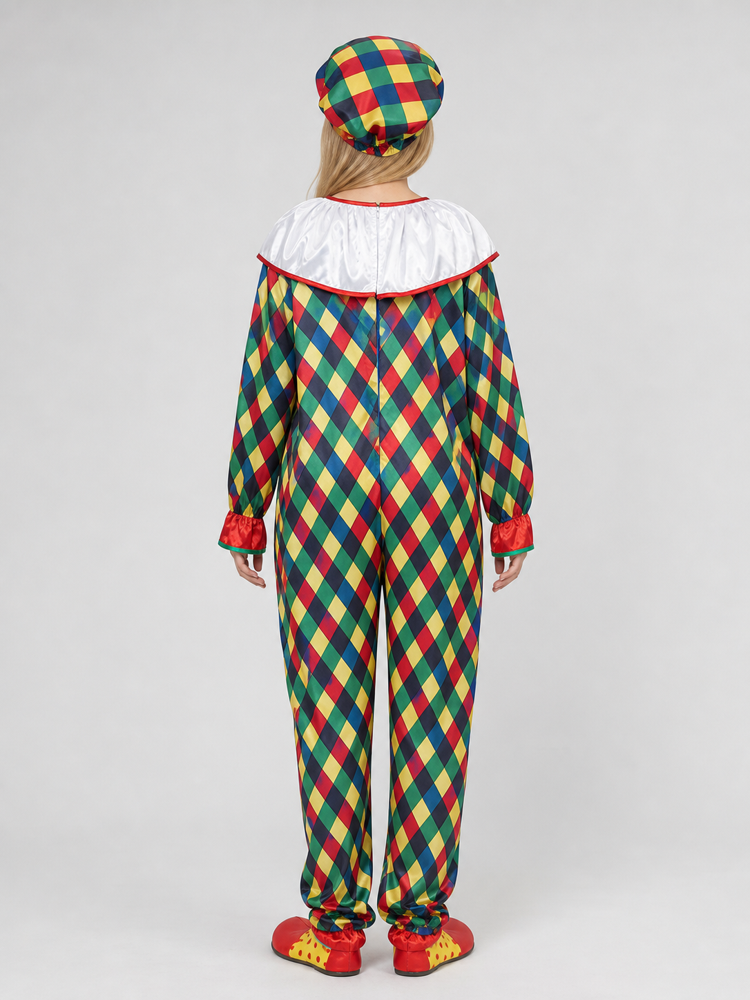 Clown Costume Jumpsuit with Hat and Nose back view