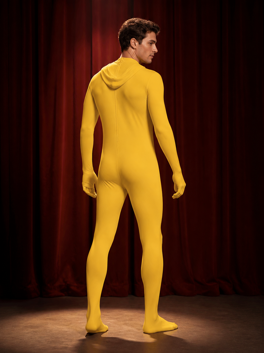 Adult Unisex Yellow Invisible Man Bodysuit Costume Ninja Halloween Outfit back view