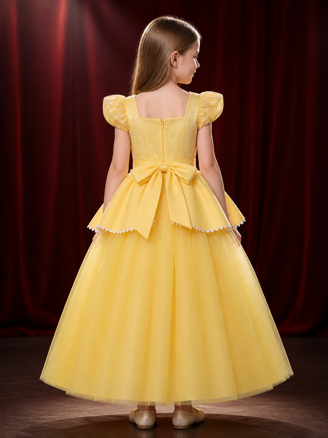 Girls Belle Princess Sequin Tulle Dress Costume for Halloween Birthday back view