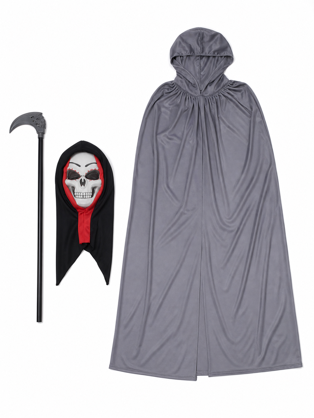 Hooded Grim Reaper Costume with Mask and Scythe included items