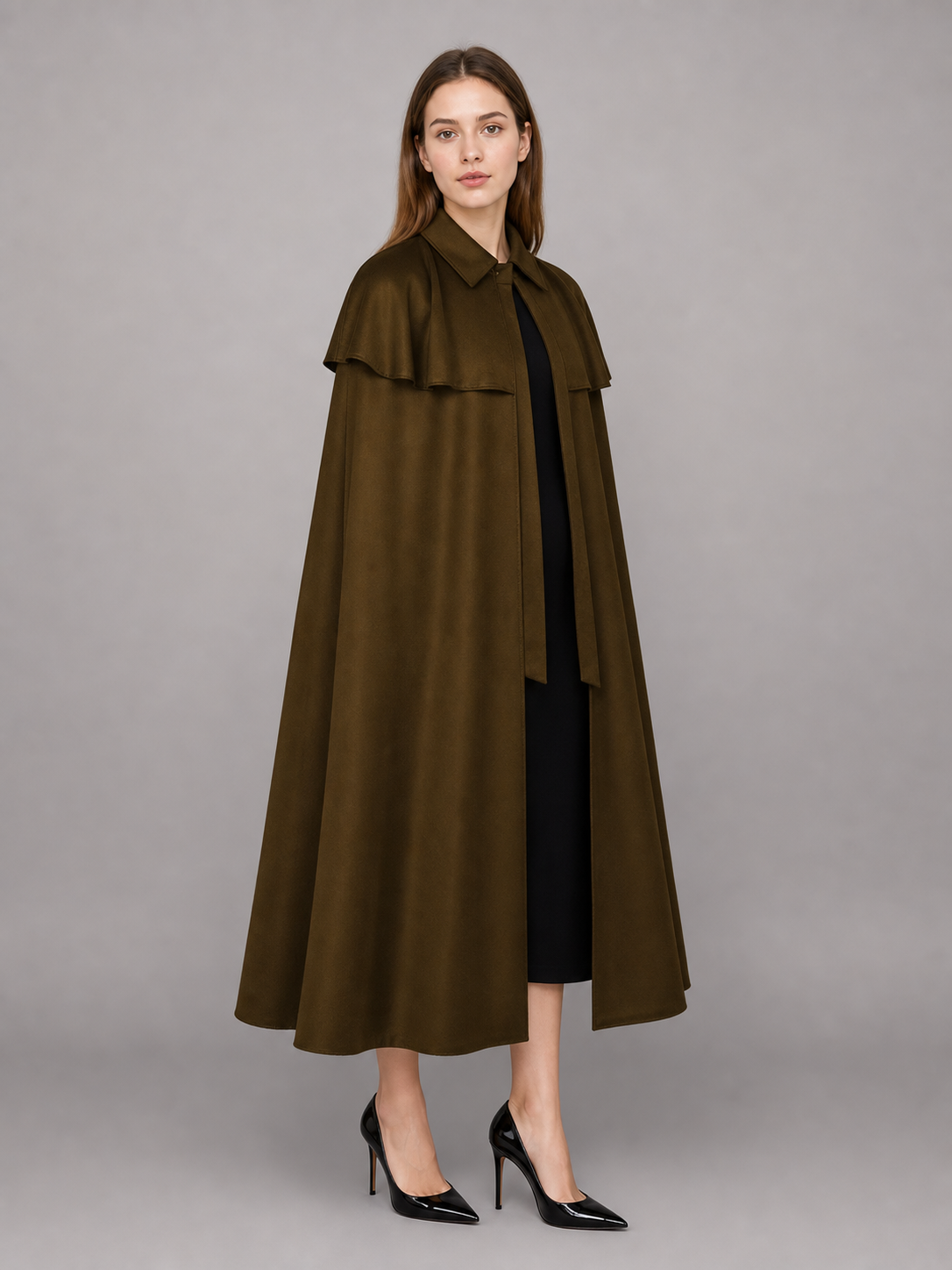 Brown shirt dress with a collar and buttons included items 2