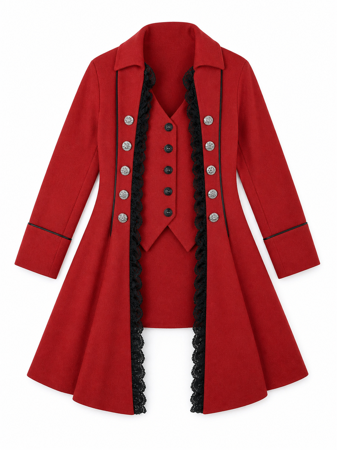 Red decorative tailcoat with long sleeves