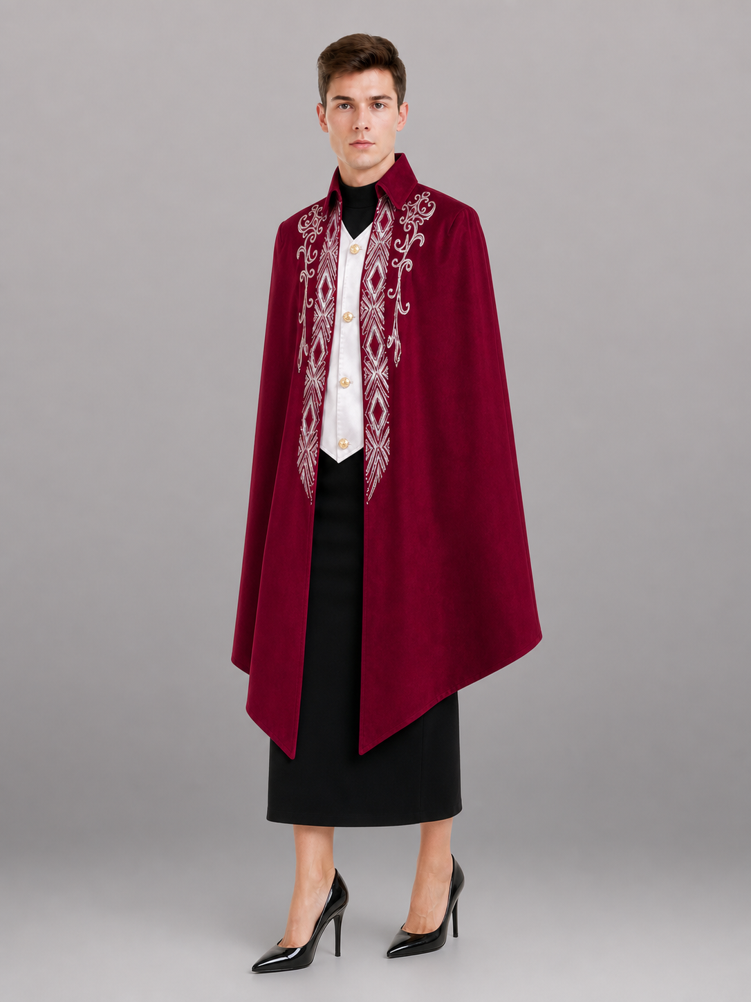 Burgundy Tailcoat Jacket with White Trim included items