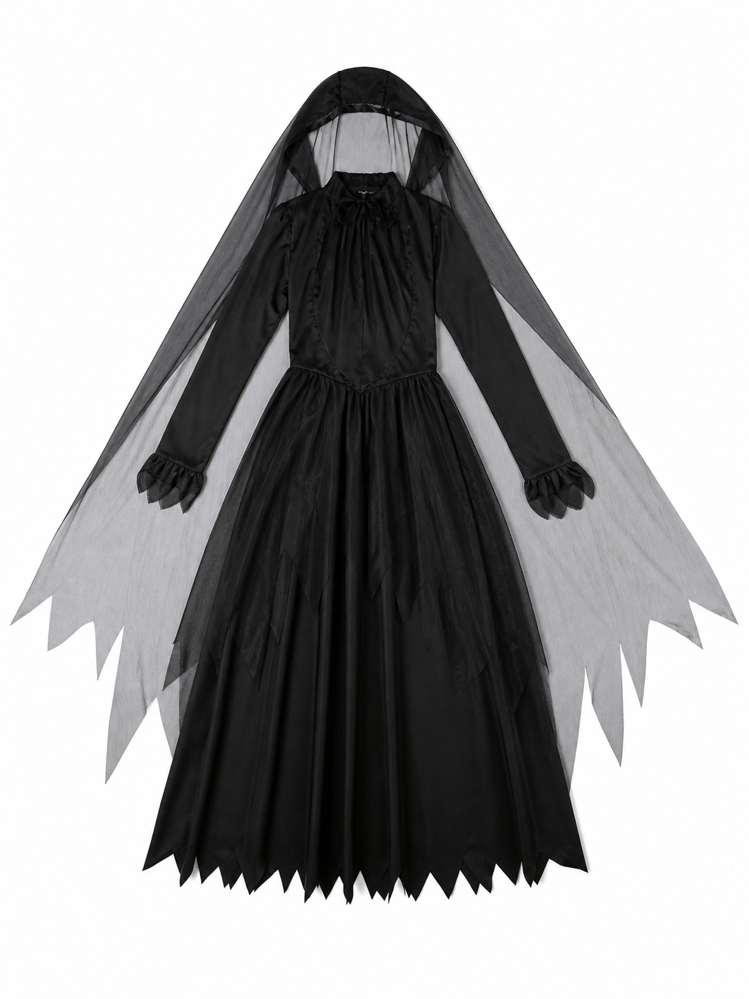 Gothic Hooded Dress with Torn Draped Panels