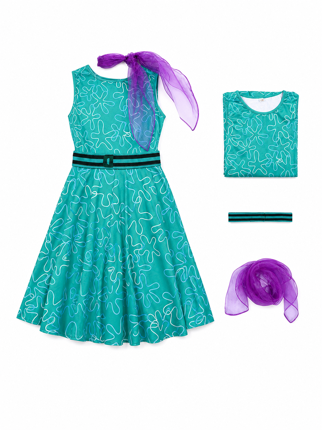Inside Out 2 Cosplay Dress with Belt and Scarf