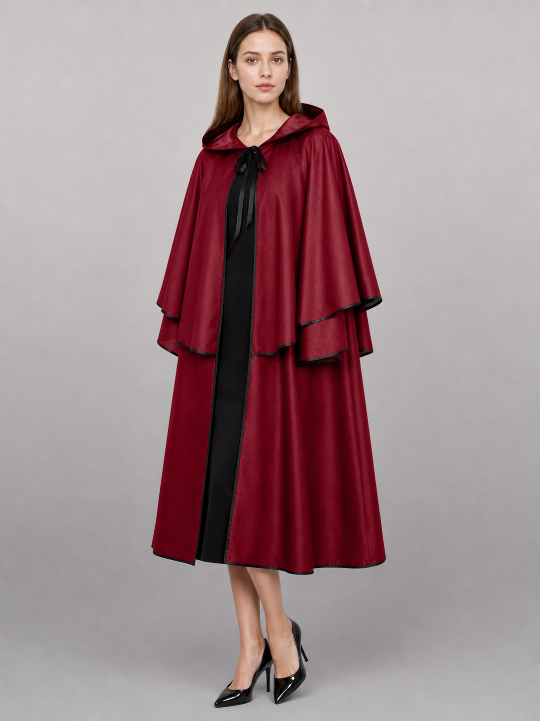 Long Burgundy Hooded Costume Cape included items 2