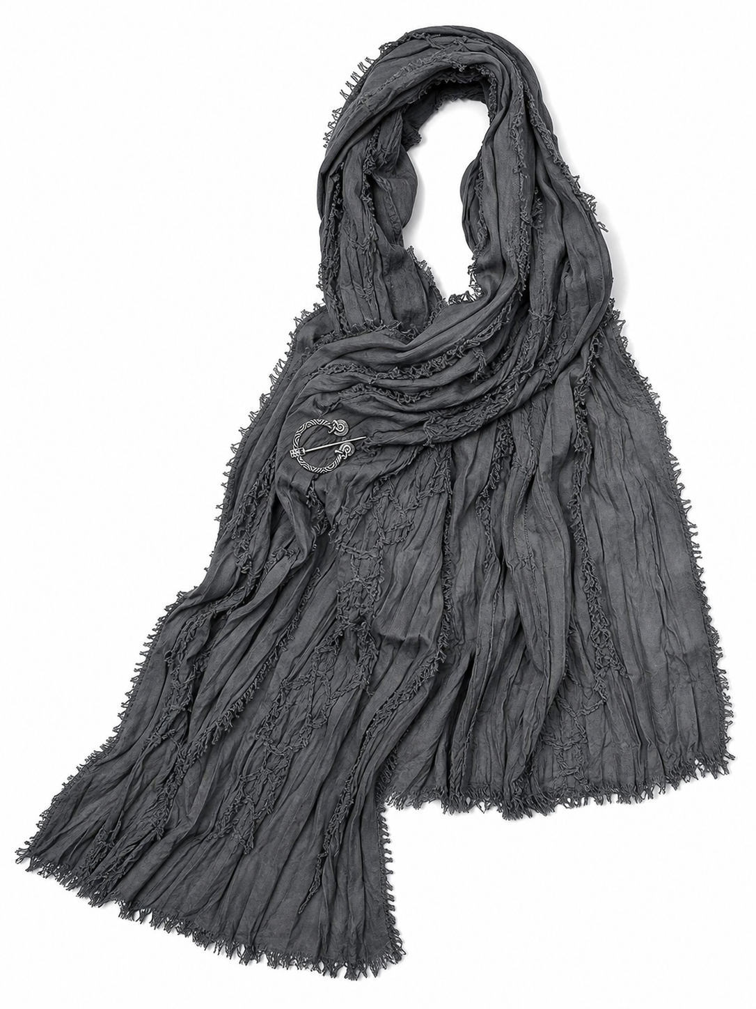 Gray fringed hooded scarf cape product view 19