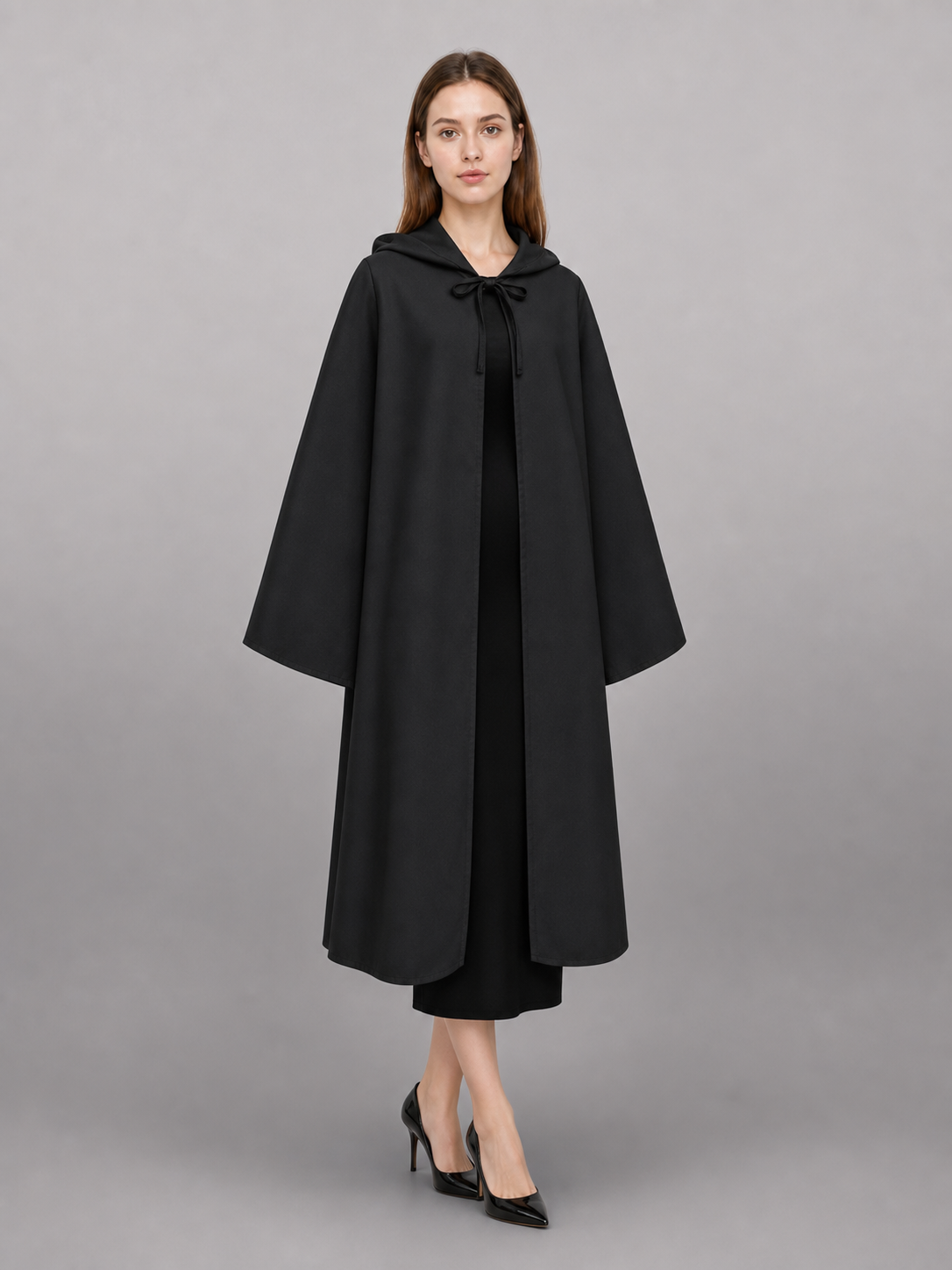 Long black hooded costume cape included items